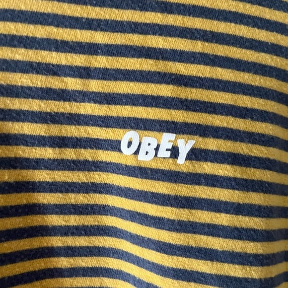 Obey ASOS Apex Striped‎ Tee with Small Logo in Yellow - Picture 10 of 13